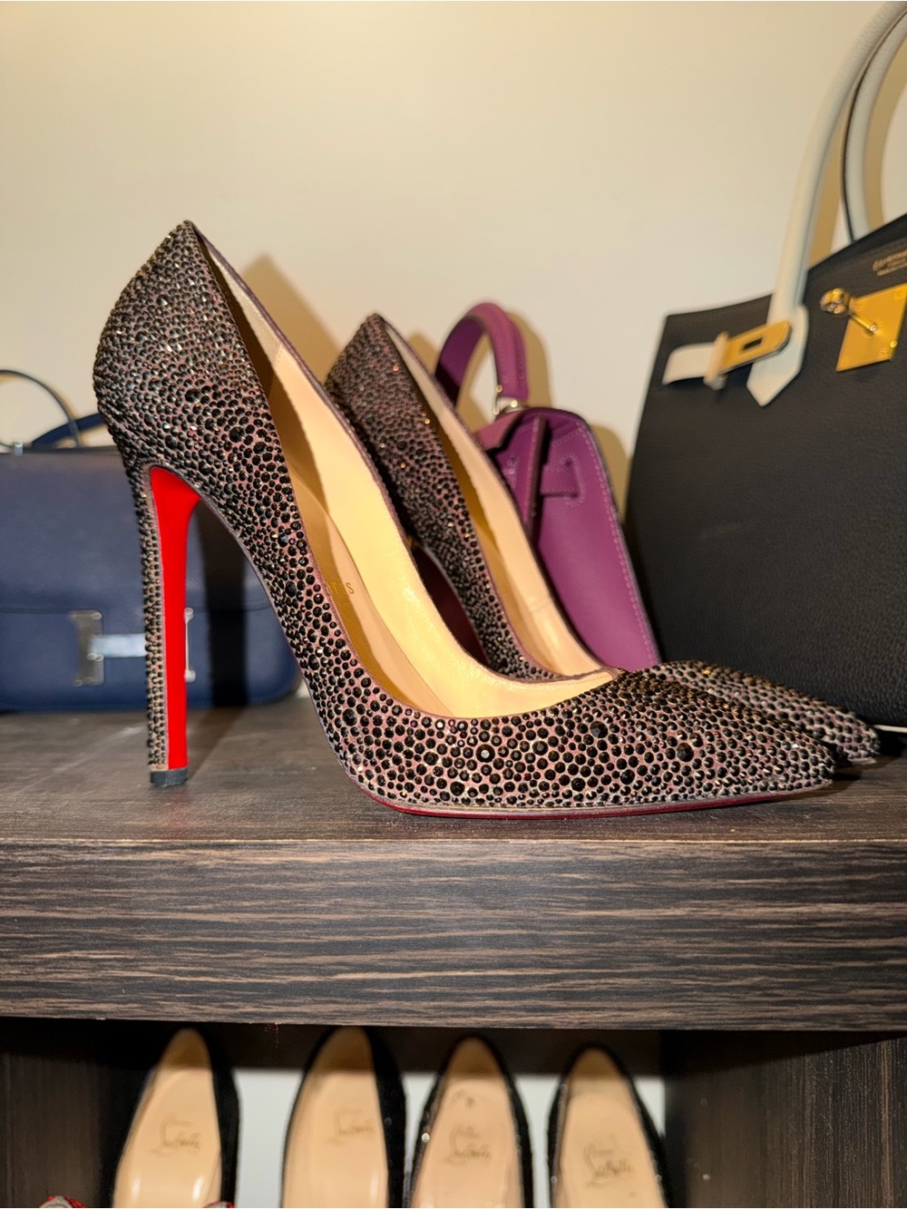 Christian Louboutin Embellished Black and Red Stiletto Pumps